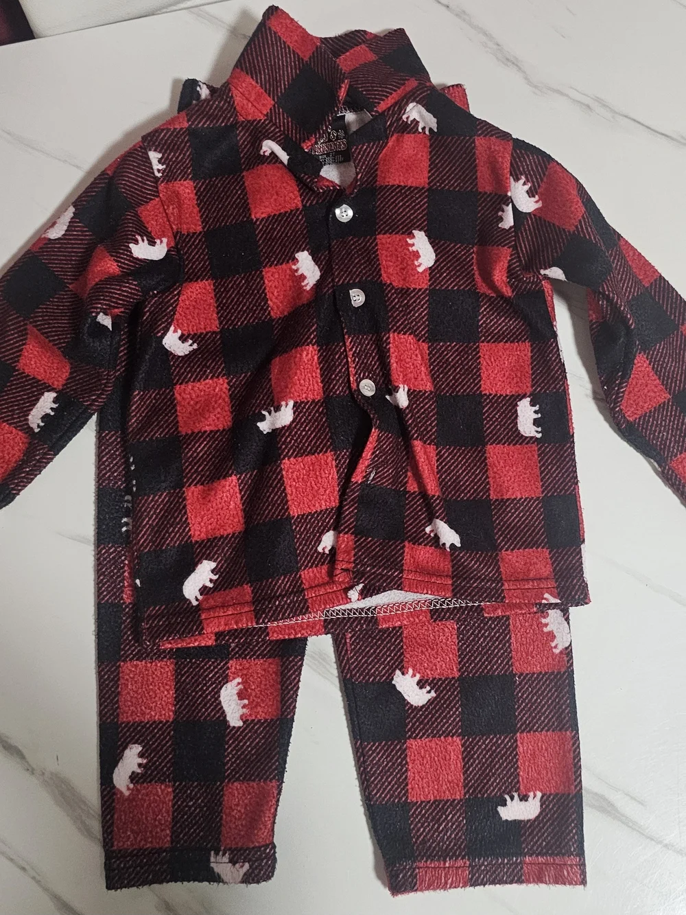 Kids Red and Black Buffalo Plaid Pajama Set with Bear Print